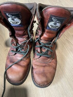 Georgia Boot Chestnut Brown Leather Lace-Up Work Boots